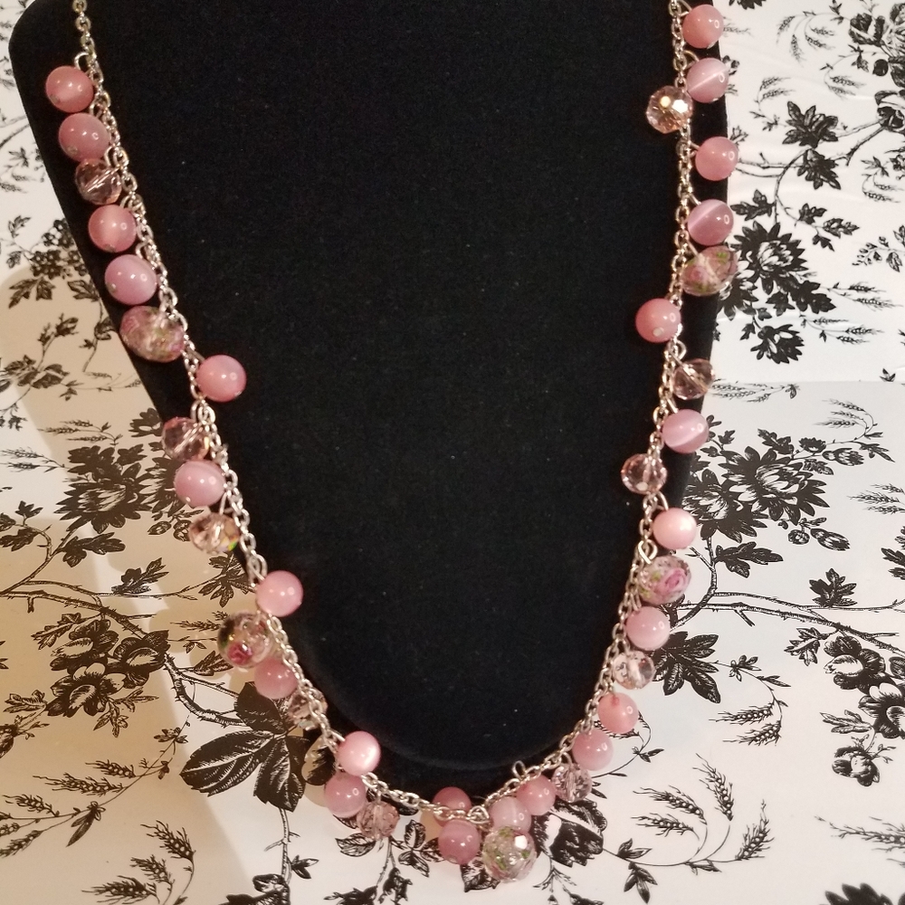 Long pink rose necklace jr8